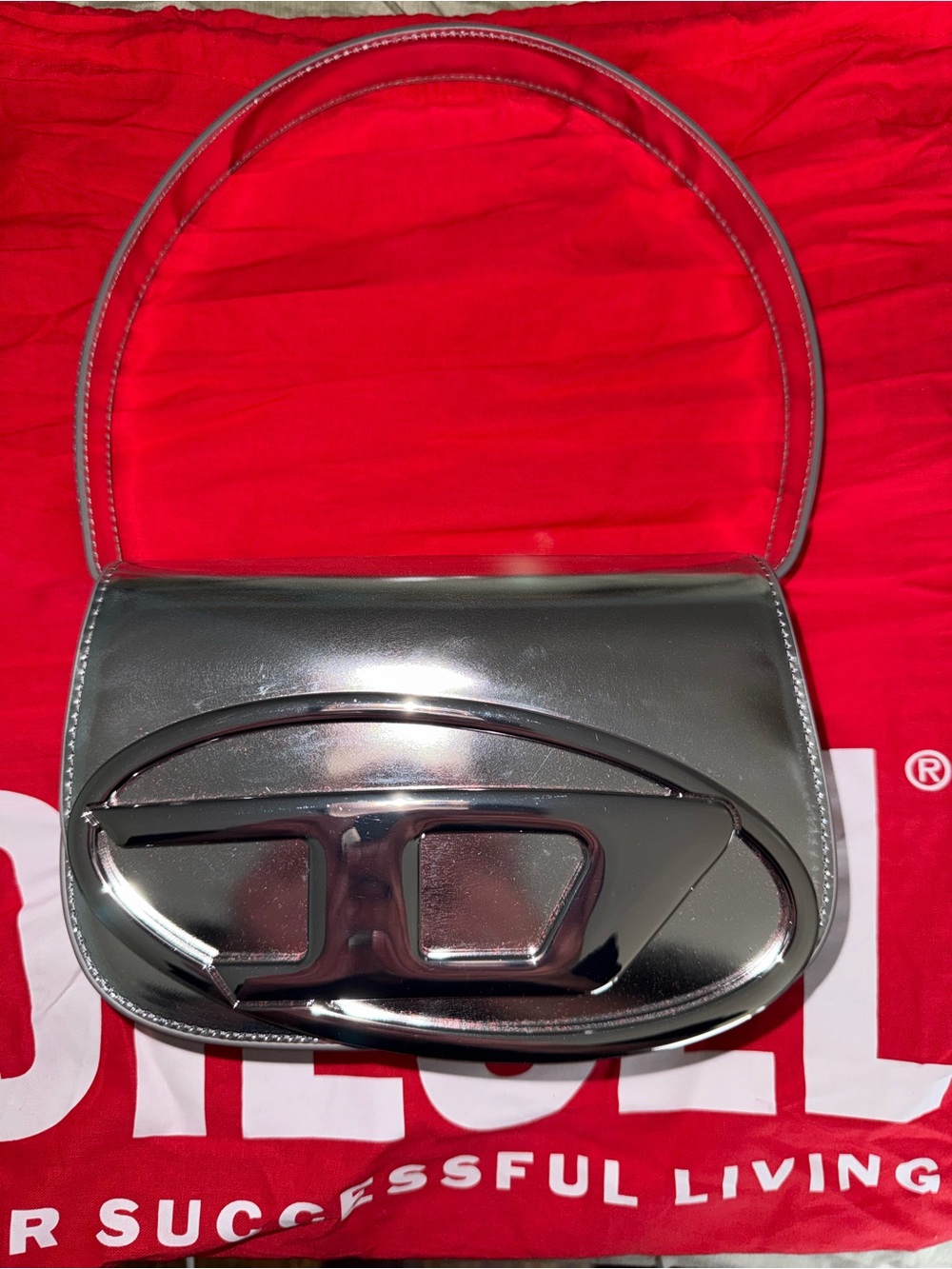 Diesel 1DR Metallic Silver Shoulder Bag